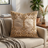 Hand Crafted Cushion Cover – Copper | 16"x16" | Chanil Fabric | Embroidered Decorative Design