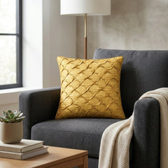 Fabric Crafted Cushion Cover – Gold | 12"x12" | Poly Cotton Fabric | Elegant Crinkle Texture Design
