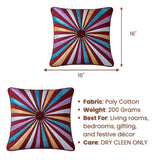 Hand Crafted Cushion Cover – Red Multicolor | 16"x16" | Poly Cotton Fabric | Vibrant Embroidered Geometric Burst Design