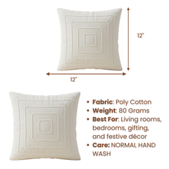 Fabric-Crafted Off White Cushion Cover – 12"x12" | Modern Layered Geometric Texture | Premium Poly Cotton