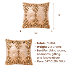 Hand Crafted Cushion Cover – Copper | 16"x16" | Chanil Fabric | Embroidered Decorative Design