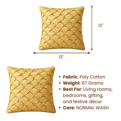 Fabric Crafted Cushion Cover – Gold | 12"x12" | Poly Cotton Fabric | Elegant Crinkle Texture Design