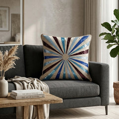 Hand Crafted Cushion Cover – Cream Multicolor | 16"x16" | Poly Cotton Fabric | Vibrant Embroidered Geometric Burst Design