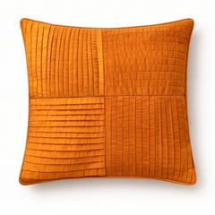Fabric Crafted Cushion Cover – Orange | 12"x12" | Poly Cotton | Panel Pleated Design