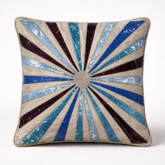 Hand Crafted Cushion Cover – Cream Multicolor | 16"x16" | Poly Cotton Fabric | Vibrant Embroidered Geometric Burst Design
