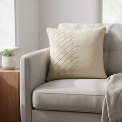 Fabric-Crafted Cream Cushion Cover – 12"x12" | Poly Cotton Fabric | Soft & Elegant