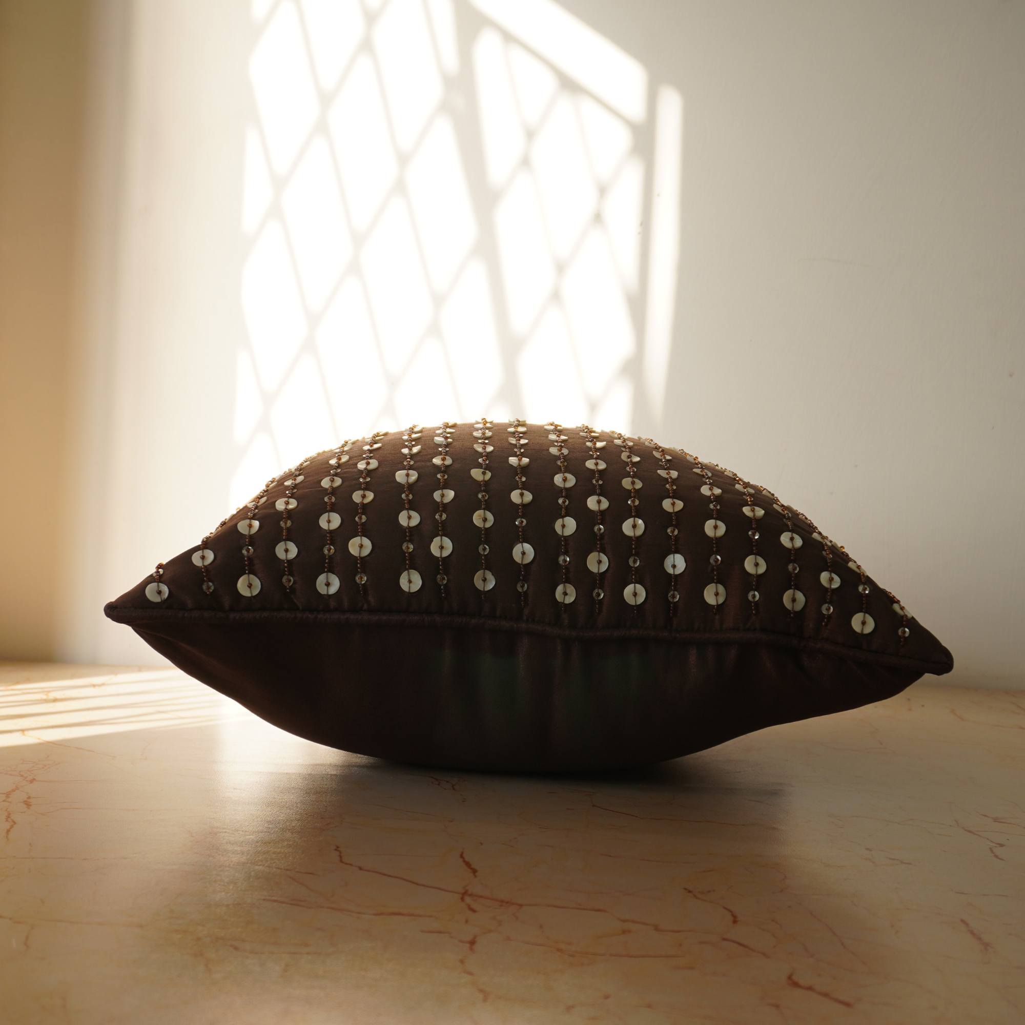 Handcrafted Brown Cushion Cover – 16"x16", Premium Poly Cotton