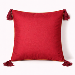 Handcrafted Maroon Cushion Cover – 16"x16" | Royal Mandala Embroidery | Tassel Detailing | Premium Poly Cotton