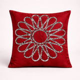Hand Crafted Cushion Cover – Red | 16"x16" | Poly Cotton Fabric | Floral Design