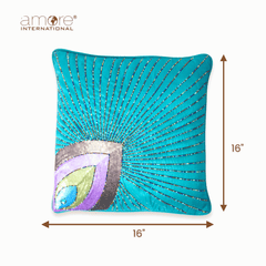Handcrafted Cushion Cover – Turquoise, 16"x16"