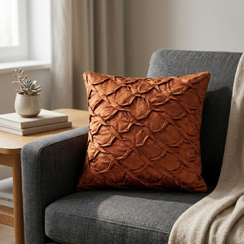 Fabric Crafted Cushion Cover – Coral | 12"x12" | Poly Cotton Fabric | Elegant Crinkle Texture Design