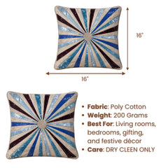 Hand Crafted Cushion Cover – Cream Multicolor | 16"x16" | Poly Cotton Fabric | Vibrant Embroidered Geometric Burst Design