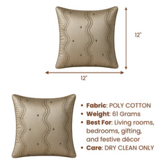 Handcrafted Cushion Cover – Khaki | 12"x12" | Poly Cotton Fabric | Elegant Designer Cushion Cover