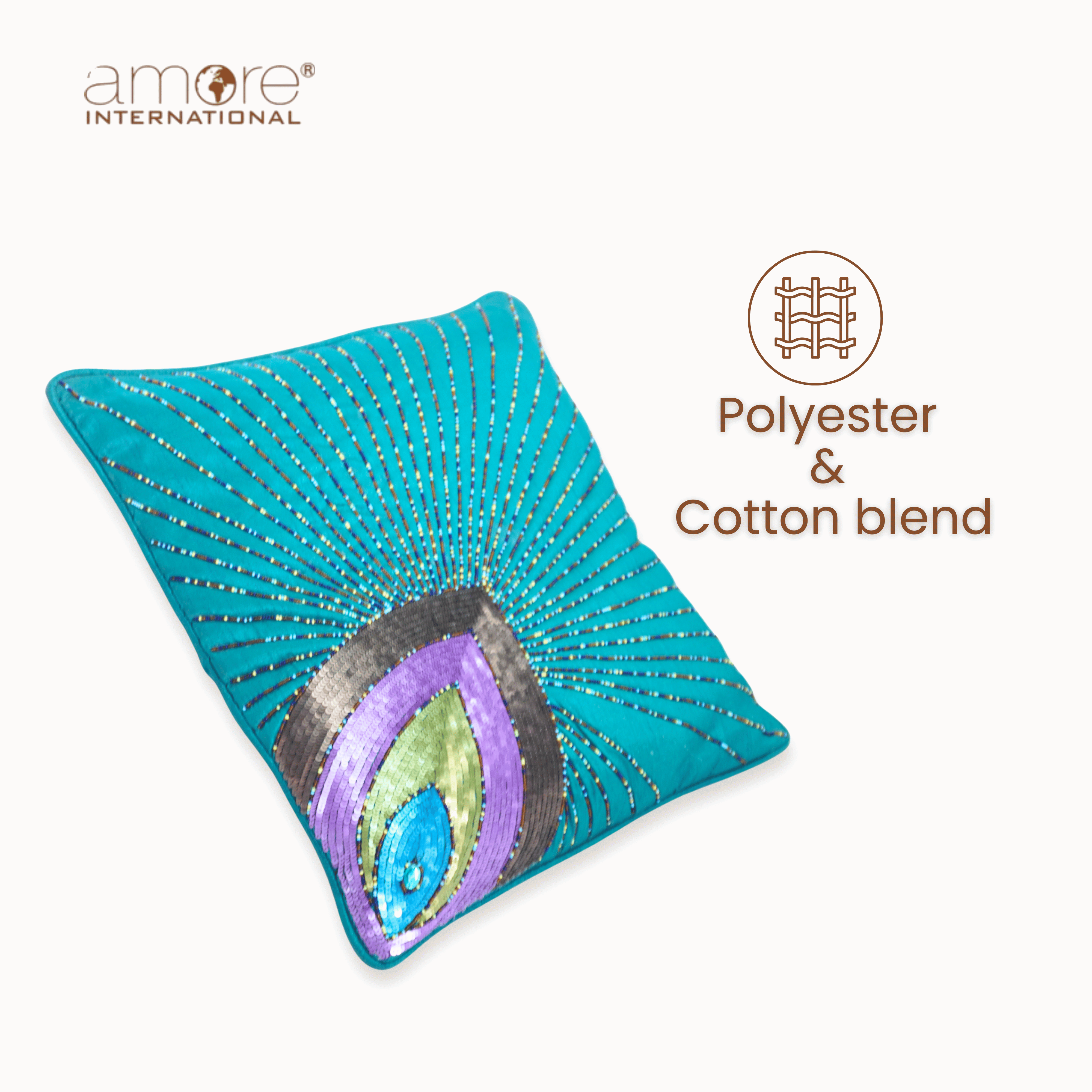 Handcrafted Cushion Cover – Turquoise, 16"x16"