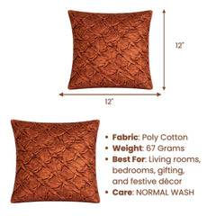 Fabric Crafted Cushion Cover – Coral | 12"x12" | Poly Cotton Fabric | Elegant Crinkle Texture Design