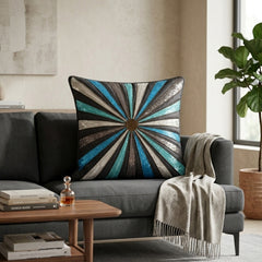 Hand Crafted Cushion Cover – Brown Multicolor | 16"x16" | Poly Cotton Fabric | Vibrant Embroidered Geometric Burst Design