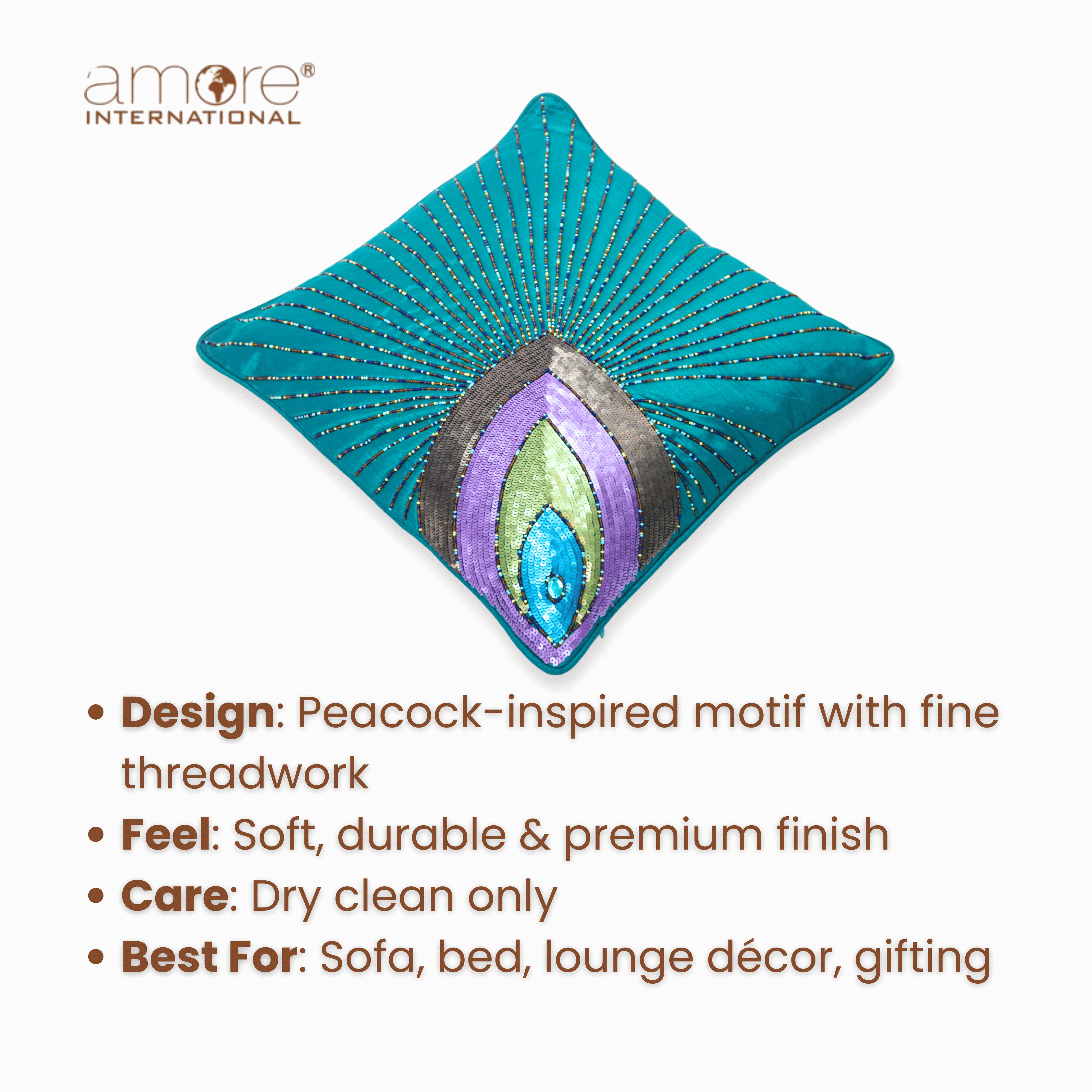 Handcrafted Cushion Cover – Turquoise, 16"x16"
