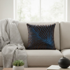 Handcrafted Black Cushion Cover – 16"x16" | Poly-Cotton Matty | Blue Sequined Radiant Swirl | Premium Festive Décor