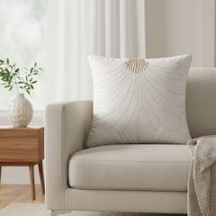 Handcrafted Cream Cushion Cover – 16"x16" | Elegant Fan Embellished Design | Premium Poly Cotton