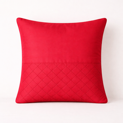 Fabric-Crafted Red Cushion Cover – 24"x24" | Quilted Panel Design | Premium Poly-Cotton