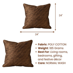 Fabric Crafted Cushion Cover – Brown | 24"x24" | Poly Cotton | Textured Wave Design