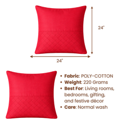 Fabric-Crafted Red Cushion Cover – 24"x24" | Quilted Panel Design | Premium Poly-Cotton