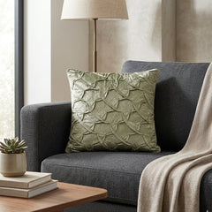 Fabric Crafted Cushion Cover – Green | 12"x12" | Poly Cotton Fabric | Elegant Crinkle Texture Design