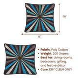 Hand Crafted Cushion Cover – Brown Multicolor | 16"x16" | Poly Cotton Fabric | Vibrant Embroidered Geometric Burst Design