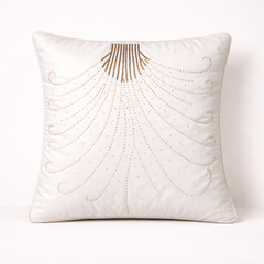 Handcrafted Cream Cushion Cover – 16"x16" | Elegant Fan Embellished Design | Premium Poly Cotton