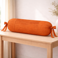Cylindrical Fabric-Crafted Dark Orange Bolster Cover – 15"x32" | Cotton Polyester Fabric | Rich & Elegant