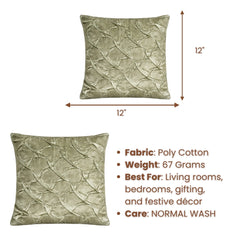 Fabric Crafted Cushion Cover – Green | 12"x12" | Poly Cotton Fabric | Elegant Crinkle Texture Design