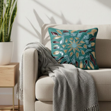 Handcrafted Turquoise Cushion Cover – 12"x12" | Multi-Color Embroidered Floral Design | Premium Poly Cotton