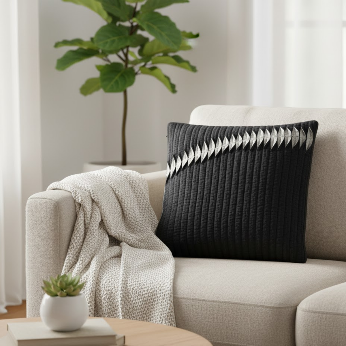Fabric Crafted Black Cushion Cover – 16"x16" | Premium Poly Cotton