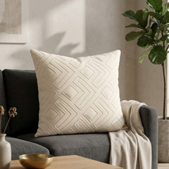 Handcrafted Cushion Cover – Cream | 16"x16" | Geometric Textured Design