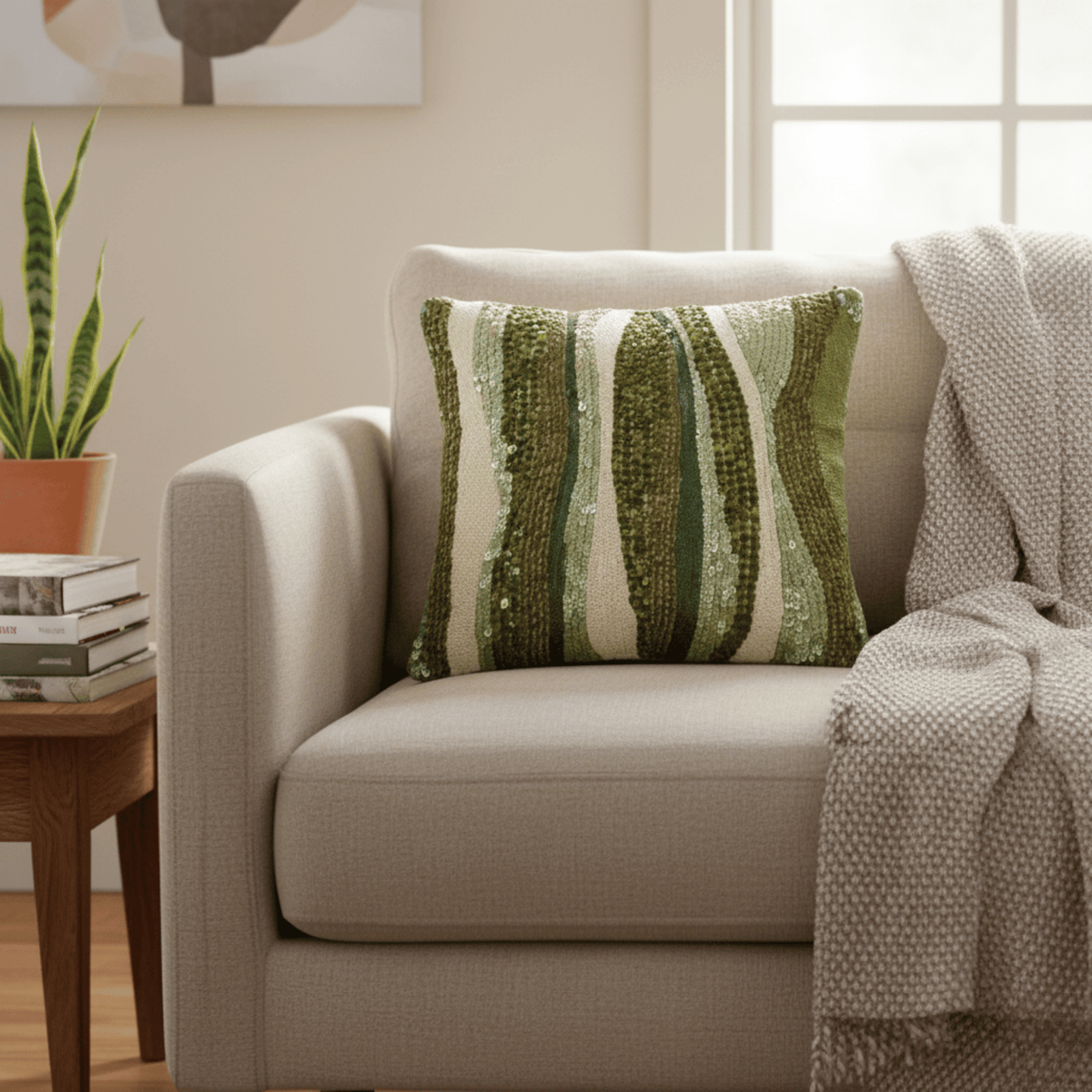Handcrafted Olive Cushion Cover – 16"x16
