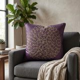 Machine Crafted Purple Cushion Cover – 16"x16" | Elegant Gold Floral Embroidery | Premium Poly-Cotton Decorative Cushion Cover