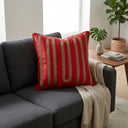 Hand Crafted Cushion Cover – Maroon | 16"x16" | Poly Cotton | Embroidered Stripe Design