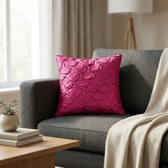 Fabric Crafted Cushion Cover – Pink | 12"x12" | Poly Cotton Fabric | Elegant Crinkle Texture Design