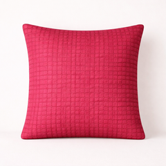 Fabric-Crafted Maroon Cushion Cover – 24"x24" | Quilted Grid Design | Premium Poly-Cotton