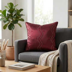 Handcrafted Cushion Cover – Dark Maroon | 16"x16" | Poly Cotton Fabric | Elegant Embroidered Cushion Cover