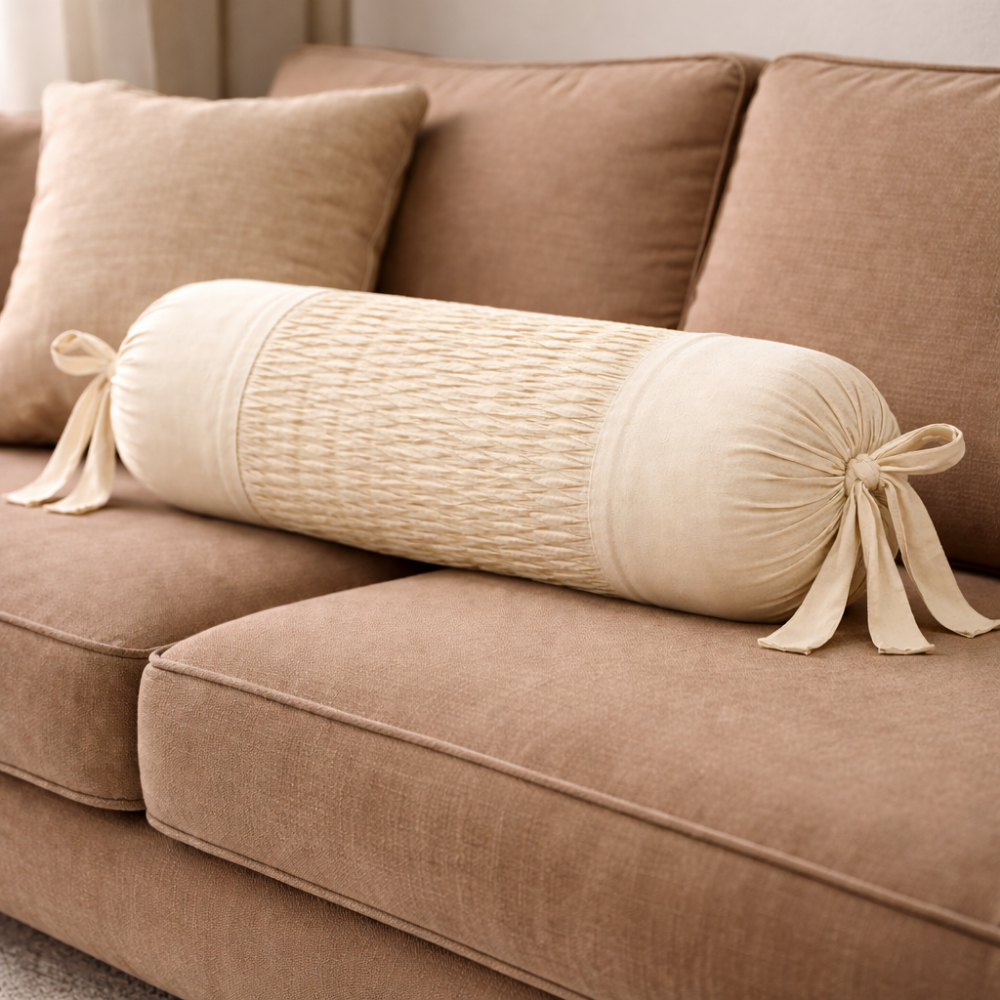 Cylindrical Fabric-Crafted Gold Bolster Cover – 15"x32" | Cotton Polyester Fabric | Luxurious & Elegant