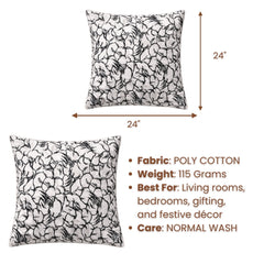 Fabric Crafted Cushion Cover – White | 24"x24" | Poly Cotton | Printed Floral Design