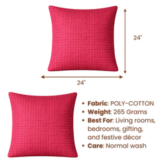Fabric-Crafted Maroon Cushion Cover – 24"x24" | Quilted Grid Design | Premium Poly-Cotton