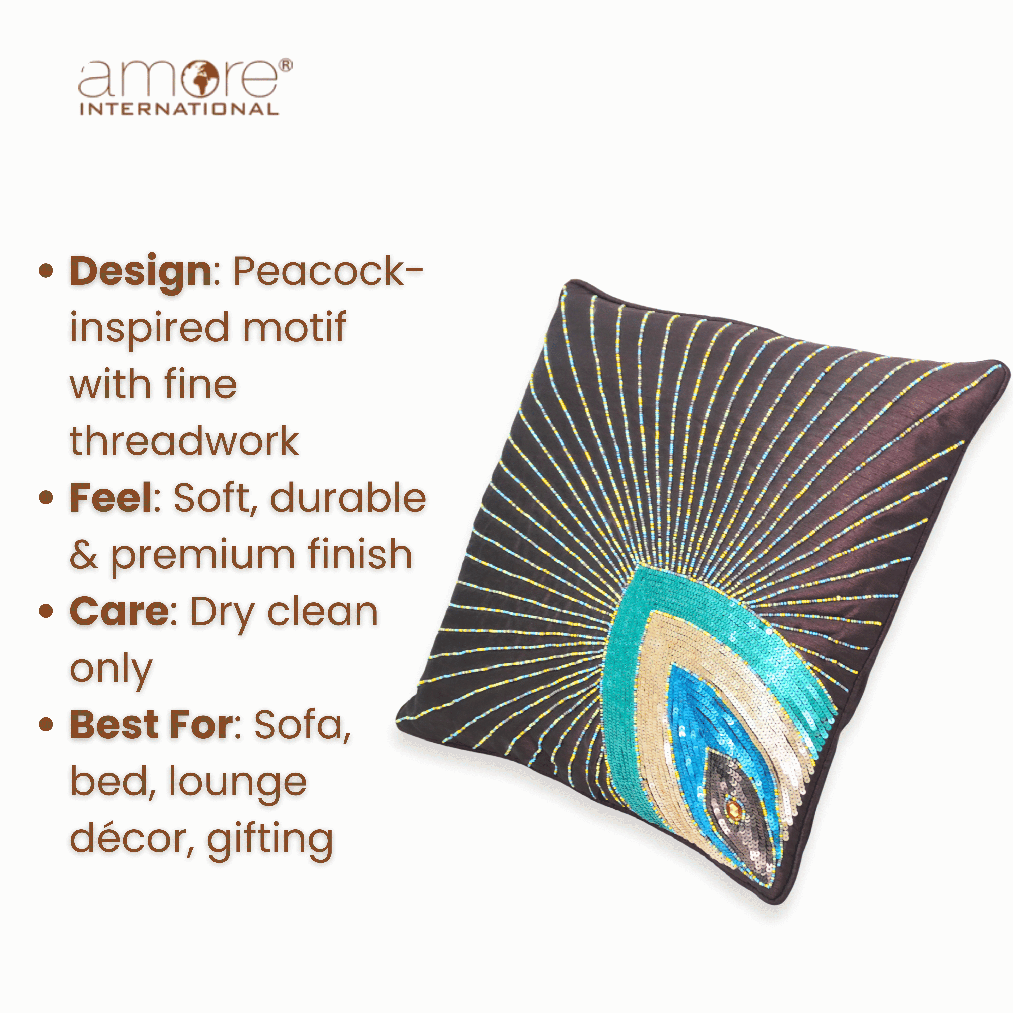 Handcrafted Cushion Cover – Brown, 16"x16"