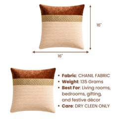 Fabric Crafted Cushion Cover – Brown | 16"x16" | Chanil Fabric | Textured Panel Design