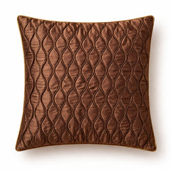 Fabric Crafted Cushion Cover – Brown | 24"x24" | Poly Cotton | Quilted Wave Design