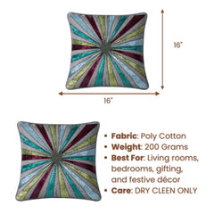 Hand Crafted Cushion Cover – Grey Multicolor | 16"x16" | Poly Cotton Fabric | Vibrant Embroidered Geometric Burst Design