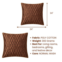 Fabric Crafted Cushion Cover – Brown | 24"x24" | Poly Cotton | Quilted Wave Design