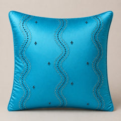 Handcrafted Cushion Cover – Turquoise | 16"x16" | Poly Cotton Fabric | Elegant Embroidered Cushion Cover