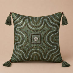 Handcrafted Cushion Cover – Green | 16"x16" | Embroidered Decorative Cushion Cover